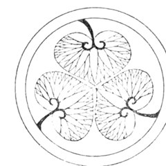 徳川家の三つ葉葵の紋。丸の中に三枚の葵の葉の絵